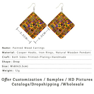 SOMESOOR Geometric African Fabric Style Bohemian Wooden Drop Earrings Afro Ethnic Square Pendant Dangle Jewelry For Women Gifts Alodia Store