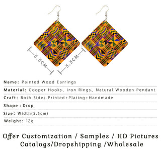 SOMESOOR Geometric African Fabric Style Bohemian Wooden Drop Earrings Afro Ethnic Square Pendant Dangle Jewelry For Women Gifts Alodia Store