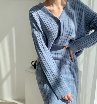 Two Piece Sets Womens Outifits Autumn/Winter Solid Knitted Cardigan sexy Alodia Store
