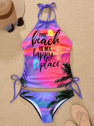 Gradient Coconut Tree Halter Tankini Set Vintage Alodia Store