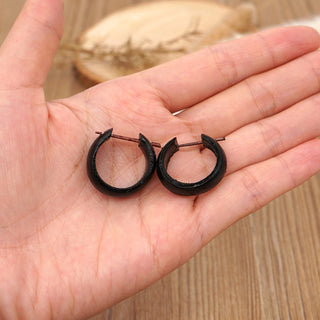 Go2BoHo Black New Fashion Natural Wooden Ear Decoration Loop Hippy Style Earrings for Man and Women Jewelry as Gift Alodia Store