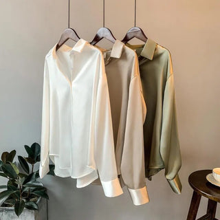 Satin Shirt Womens Clothing Silk Shirts Ovearsized Vintage Blouse Office Lady Sheer Top Longsleeve Dress Shirt Ladies Overshirt Alodia Store