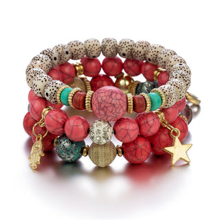 Mexico Bohemian Style Women Accessories Multi-Layer Wooden Beaded Bracelet Tree of Life Tassel Pendant Elastic Bracelet Jewelry Alodia Store