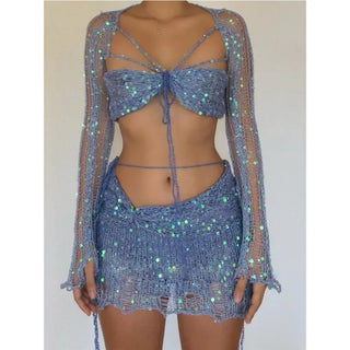 Elegant Knit Sequin Dress 2 Piece Set Outfit Alodia Store