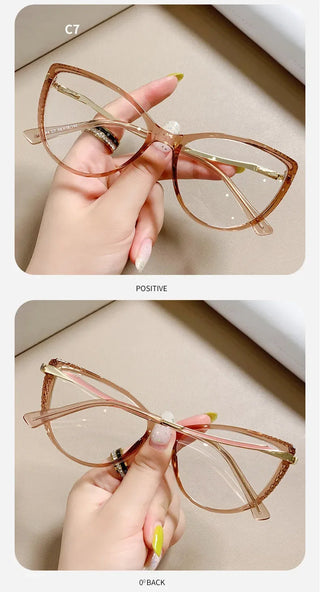 Fashion Blue Light Glasses Blocking Cat Eye Reading Glasses Women Trend Optical Tea Stripe Vision Care Eyeglasses Diopter 무테 안경 Alodia Store