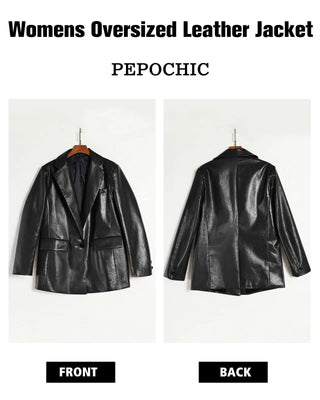 Long Sleeve Faux Leather Blazer Alodia Store