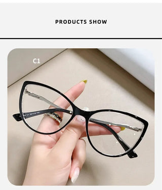 Fashion Blue Light Glasses Blocking Cat Eye Reading Glasses Women Trend Optical Tea Stripe Vision Care Eyeglasses Diopter 무테 안경 Alodia Store