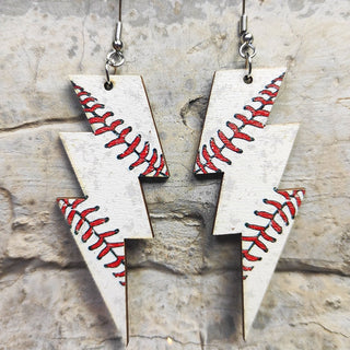 Laser Cutout Baseball Softball Sport Style Lightning Bolt Shape Wooden Dangle Earrings for Women Sproty Wood Charms Jewelry Alodia Store