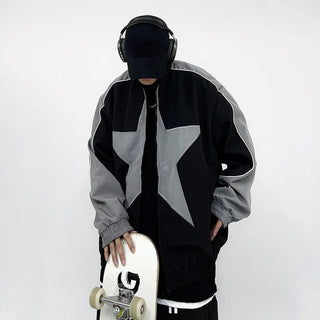 Spring Bomber Jacket Men Women Vintage Star Pattern Harajuku Alodia Store