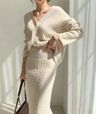 Two Piece Sets Womens Outifits Autumn/Winter Solid Knitted Cardigan sexy Alodia Store