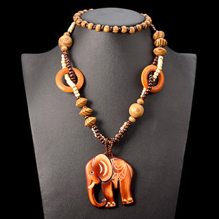 Boho Jewelry Ethnic Style Long Hand Made Bead Wood Elephant Pendant Necklace Sweater Chain For Women Fashion Neck Jewelry Gift Alodia Store