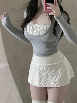 Knitted 2 Piece Dress Set Casual Short Sweater Tops ALODIA STORE