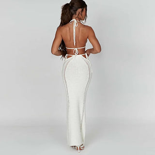 Mozision Hollow Out Knit Dress Set Women Lace-up Crop Top long skirt Alodia Store