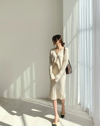 Two Piece Sets Womens Outifits Autumn/Winter Solid Knitted Cardigan sexy Alodia Store