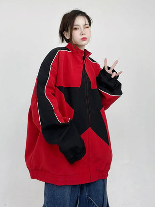 Spring Bomber Jacket Men Women Vintage Star Pattern Harajuku Alodia Store