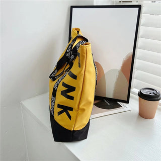 Colorblock Pink Letter Graphic Tote Handbags nylon fabric Alodia Store