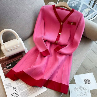 Fashion Women V Neck Hit Color Knitted Golden Alodia Store