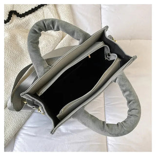 Female Square Tote Crossbody Bag Aesthetic Velour Elegant Alodia Store