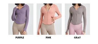 Elasticity Hoodie Yoga Jacket Comfortable Slimming Top Women's Running Sports Jacket GYM Tights Zipper Women Long Sleeves Coat Alodia Store