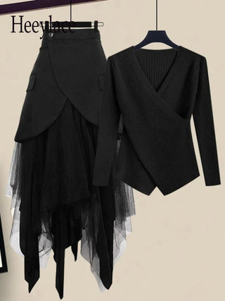 Black Skirt Two Piece Set Alodia Store
