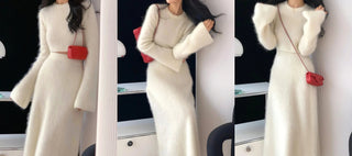 Elegant 2 Piece Dress Set Office Lady Y2k Crop Tops + Slim Bodycon Midi Skirt Alodia Store