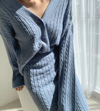 Two Piece Sets Womens Outifits Autumn/Winter Solid Knitted Cardigan sexy Alodia Store