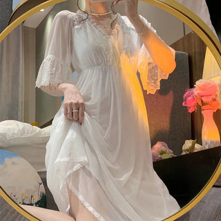 Long-sleeved Sexy Lace Home Clothes Night Gown Sleep Dress Alodia Store