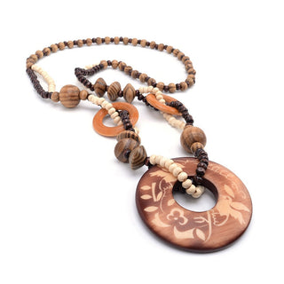 Boho Jewelry Ethnic Style Long Hand Made Bead Wood Elephant Pendant Necklace Sweater Chain For Women Fashion Neck Jewelry Gift Alodia Store