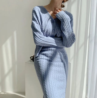 Two Piece Sets Womens Outifits Autumn/Winter Solid Knitted Cardigan sexy Alodia Store