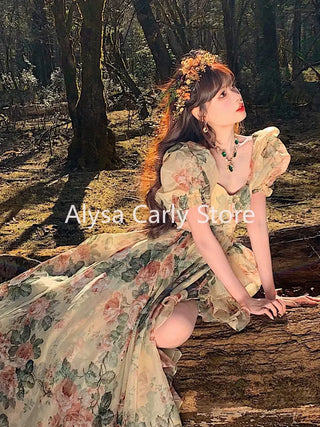 Ruffles Floral Long Fairy Dresses Women 2023 Summer - Alodia Store