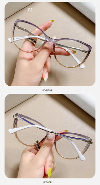 Fashion Blue Light Glasses Blocking Cat Eye Reading Glasses Women Trend Optical Tea Stripe Vision Care Eyeglasses Diopter 무테 안경 Alodia Store