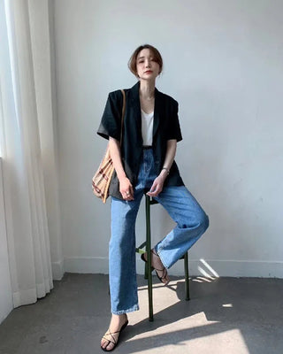 Cotton Linen Short-sleeved Coat Loose Alodia Store