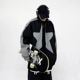 Spring Bomber Jacket Men Women Vintage Star Pattern Harajuku Alodia Store