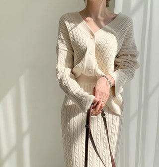 Two Piece Sets Womens Outifits Autumn/Winter Solid Knitted Cardigan sexy Alodia Store