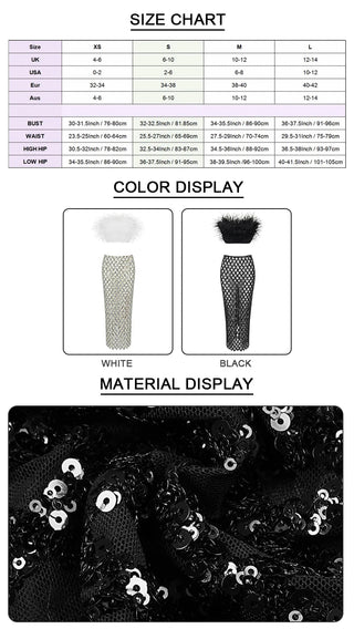 VC Two Piece Set For Women feather Summer 2023 Party Cropped Top And Long Skirt Alodia Store