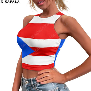 Love Puerto Rico Country 3D Print Summer Slim Render Short Top Sexy Women Sleeveless O Croptops Tank Tops Crop Vest Streetwear alodia store
