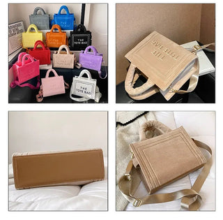 Female Square Tote Crossbody Bag Aesthetic Velour Elegant Alodia Store