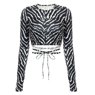 Sexy Backless Lace ups Pullover Tees Women Autumn Black O-neck Slim Longsleeve Short T-Shirt Alodia Store