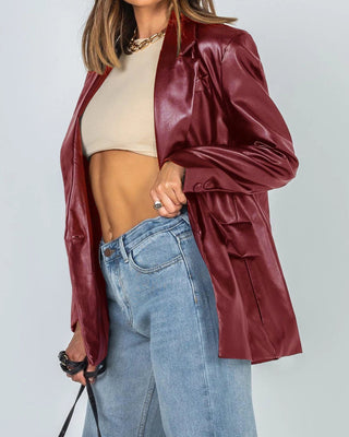 Long Sleeve Faux Leather Blazer Alodia Store