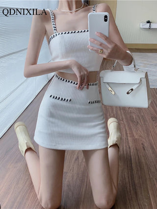 skirt 2 Piece Set Short Tank Top High Waist Skirt Suit Summer Outfits Alodia Store