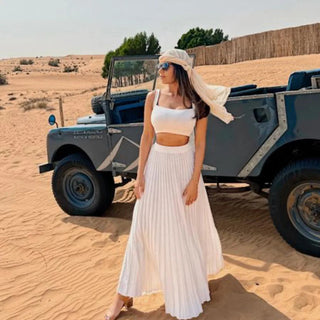 Pleated Knitted Skirt Suits For Women Long Dress Sets Summer Alodia Store