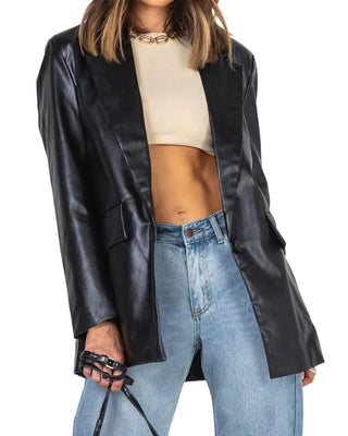 Long Sleeve Faux Leather Blazer Alodia Store