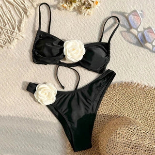Sexy Flower Bandeau Swimwear Thong Bikini 2024 Women Alodia Store