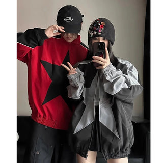 Spring Bomber Jacket Men Women Vintage Star Pattern Harajuku Alodia Store