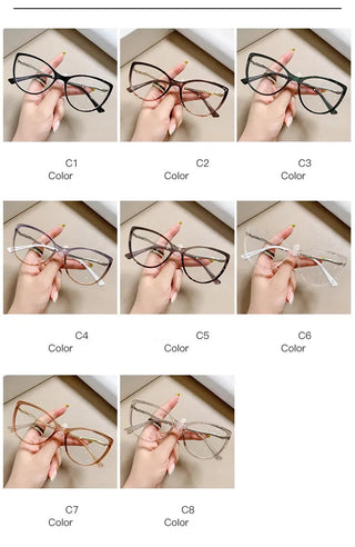 Fashion Blue Light Glasses Blocking Cat Eye Reading Glasses Women Trend Optical Tea Stripe Vision Care Eyeglasses Diopter 무테 안경 Alodia Store