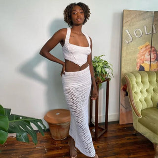 Two Piece Sets Summer Crop Top Maxi Skirt 2pcs Set Women Alodia Store