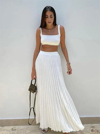 Pleated Knitted Skirt Suits For Women Long Dress Sets Summer Alodia Store