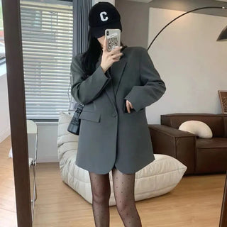 Gray Blazers Women Streetwear  Korean Style Alodia Store