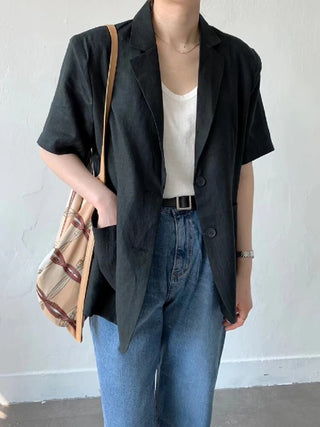 Cotton Linen Short-sleeved Coat Loose Alodia Store