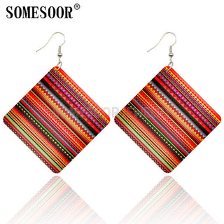 SOMESOOR Geometric African Fabric Style Bohemian Wooden Drop Earrings Afro Ethnic Square Pendant Dangle Jewelry For Women Gifts Alodia Store